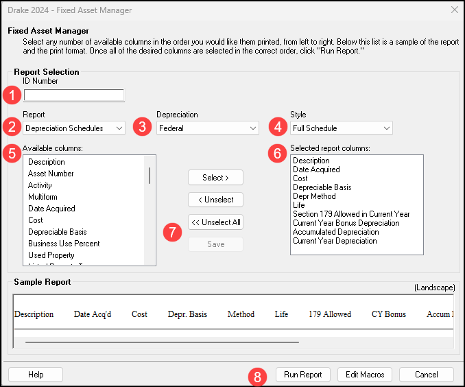 Image of the Fixed Asset Manager window